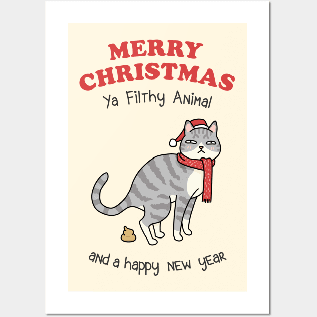 Merry Christmas Ya Filthy Animal Tabby Cat Wall Art by Takeda_Art